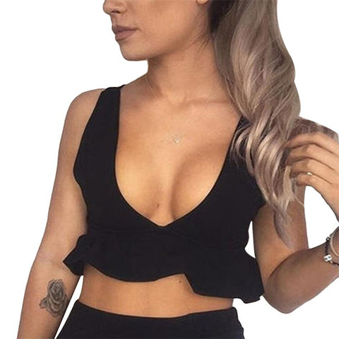 Sexy Women Tops Summer Crop Top Sleeveless Ruffle Hem Shirt Blouse Casual Deep V Neck Tank Ruffles Backless camisole feminino