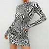 Sexy Women Zebra-Stripe Dresses Long Sleeve High Neck Stretch Bodycon Party Slim Mini Dress