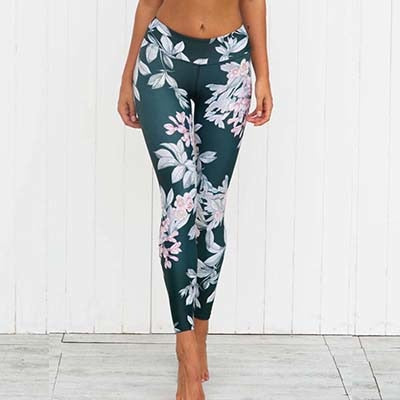Sexy Women's Leggings Workout Fitness Trousers Flower Printed Femme Casual Pencil Pants High Elastic Slim Green Leggins Jeggings