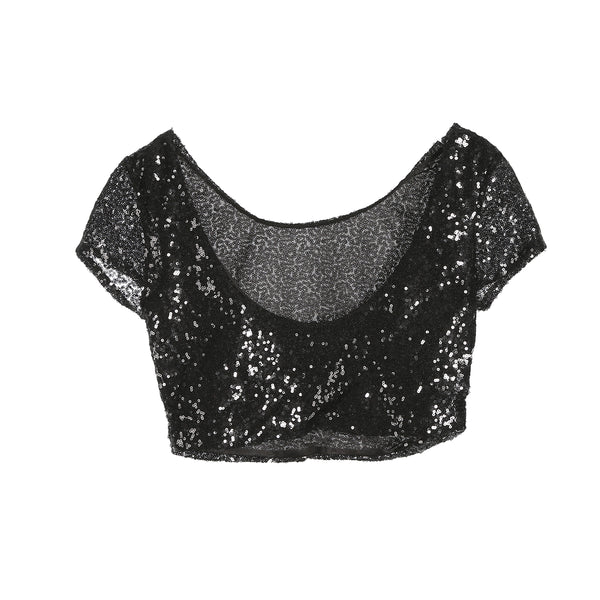 Sexy Women's Sequins Party Club Evening Tanks Crop Top Summer Tube Tops Bodycon Slim Tanks Short Sleeve Tees T-Shirt Clubwear