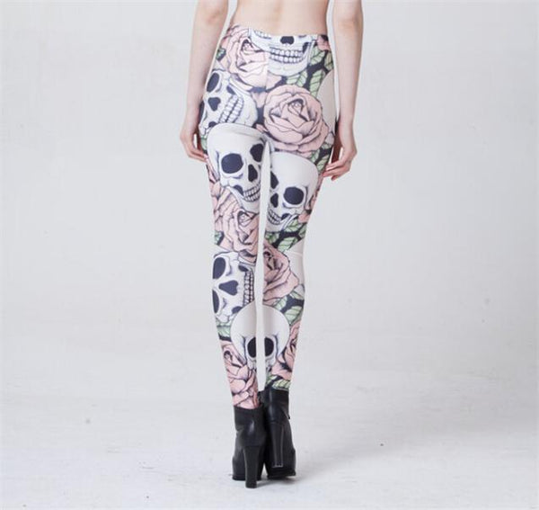 Sexy fashion ROSE & SKULL Printed Female Fitness New Leggings Femininos Fashion Slim Elastic Pants Women Leggins Mujer