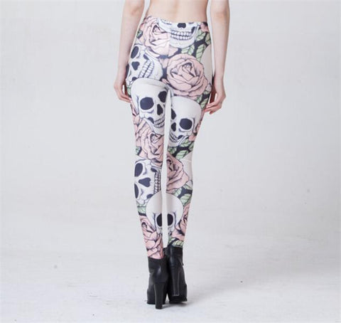 Sexy fashion ROSE & SKULL Printed Female Fitness New Leggings Femininos Fashion Slim Elastic Pants Women Leggins Mujer