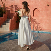 Sexy open back dress women's summer bow tie suspender skirt seaside holiday photo white long skirt beach skirt dress