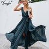 Sexy women Strap Maxi Dress V Neck Backless Chiffon Bandage beach Party Dress elegant Summer boho long dress vestidos 2023 new