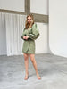 V-neck High Waist Lantern Sleeve Ladies French Dress Long Sleeve Skirt  Woman Dress  Dresses Women  Willon Green Dress