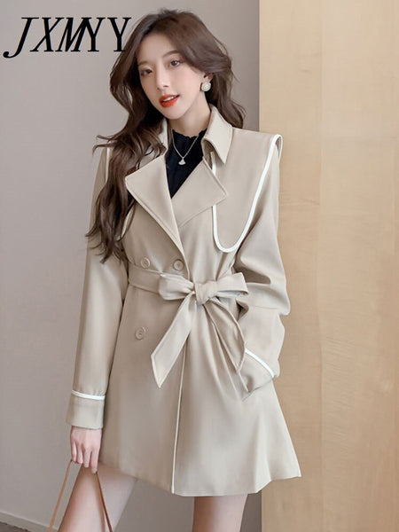 Shawl Detachable Contrasting Windbreaker Spring And Autumn Women's Clothing Design Sense High-End Korean Style Wear Coat