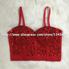 Hand-made Beaded Gaga Rhinestone Bustier Pearls Push Up Night Club Bralette Women's Bra Cropped Top Vest Plus Size