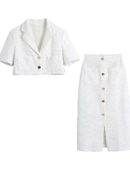 SheBlingBling 2022 Women 2 piece set suit Cropped Blazer and Midi Skirt Elegant High Chic Woman  blazer skirt set