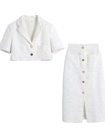 SheBlingBling 2022 Women 2 piece set suit Cropped Blazer and Midi Skirt Elegant High Chic Woman  blazer skirt set