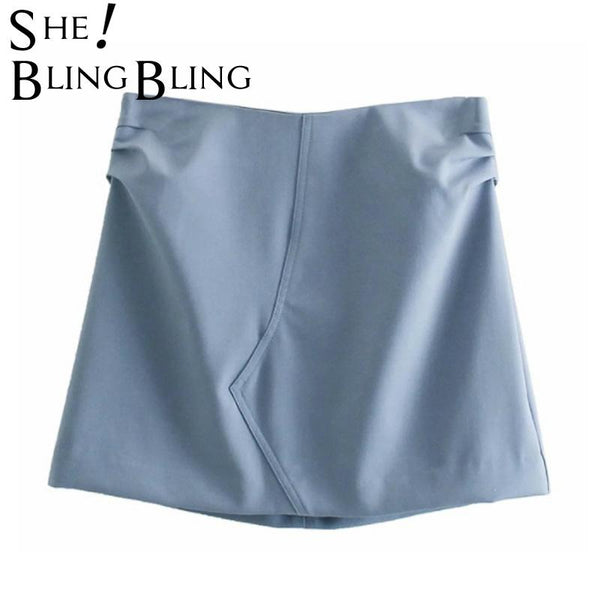 SheBlingBling 2022 ZA  Female Mini Skirt Suit Women 2 Pieces Solid Blazer Jacket Set Offie Long Sleeves Party Suits Outwear Blue
