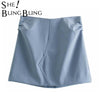 SheBlingBling 2022 ZA  Female Mini Skirt Suit Women 2 Pieces Solid Blazer Jacket Set Offie Long Sleeves Party Suits Outwear Blue
