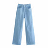 SheBlingBling 2022 ZA Summer Autumn Women Colored Jean Raw Hem High Waist Full Length Casual Straight Denim Pants Green Female