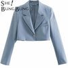 SheBlingBling 2022 ZA Women 2 Pieces Solid Blazer Jacket Set Offie Long Sleeves Office Lady Party Suits Female Skirts Outwear