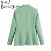 SheBlingBling Green Pink Houndstooth Pattern Women Casual Suit Jacket Spring Autumn Chic Double Breast Slim Office Lady Blazers