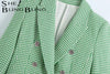 SheBlingBling Green Pink Houndstooth Pattern Women Casual Suit Jacket Spring Autumn Chic Double Breast Slim Office Lady Blazers