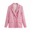 SheBlingBling Green Pink Houndstooth Pattern Women Casual Suit Jacket Spring Autumn Chic Double Breast Slim Office Lady Blazers