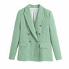 SheBlingBling Green Pink Houndstooth Pattern Women Casual Suit Jacket Spring Autumn Chic Double Breast Slim Office Lady Blazers