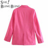 SheBlingBling Summer Women Dark pink Blazers Single Breasted  Notched Collar Office Lady Suit Jackets Femael Casual Straight Top