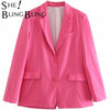 SheBlingBling Summer Women Dark pink Blazers Single Breasted  Notched Collar Office Lady Suit Jackets Femael Casual Straight Top