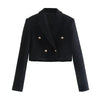 SheBlingBling TRAF Za 2022 Women Casual Tweed Blazer Double Breasted Short Jacket Blazers Female Long Sleeves Office Lady Coats