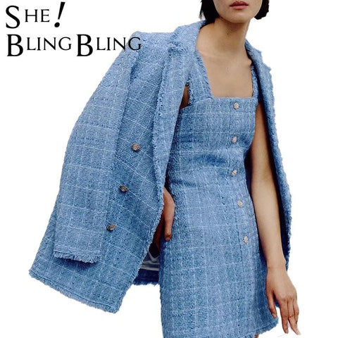SheBlingBling Women Vintage Blue Blazers Ladies Elegant Thick Blazer Jackets Casual Female Loose Suit Girls Chic Jacket