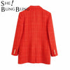 SheBlingBling Za Woman 2022 Casual Traf Coats Autumn Tweed Woolen Single Breasted Thick Long Jacket Office Lady Red Plaid Blazer