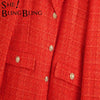SheBlingBling Za Woman 2022 Casual Traf Coats Autumn Tweed Woolen Single Breasted Thick Long Jacket Office Lady Red Plaid Blazer