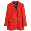 SheBlingBling Za Woman 2022 Casual Traf Coats Autumn Tweed Woolen Single Breasted Thick Long Jacket Office Lady Red Plaid Blazer