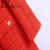 SheBlingBling Za Woman 2022 Casual Traf Coats Autumn Tweed Woolen Single Breasted Thick Long Jacket Office Lady Red Plaid Blazer