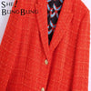 SheBlingBling Za Woman 2022 Casual Traf Coats Autumn Tweed Woolen Single Breasted Thick Long Jacket Office Lady Red Plaid Blazer