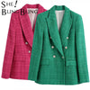 SheBlingBling Za Woman 2022 Casual Traf Coats Autumn Winter Ornate Buttons Tweed Woolen Long Blazers Female Thick Green Jackets