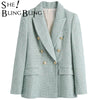 SheBlingBling Za Woman 2022 Casual Traf Coats Autumn Winter Ornate Buttons Tweed Woolen Long Blazers Female Thick Green Jackets