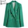 SheBlingBling Za Woman 2022 Casual Traf Coats Autumn Winter Ornate Buttons Tweed Woolen Long Blazers Female Thick Green Jackets