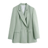 SheBlingBling Za Woman Blazer Green Casual Single Button Notched Straight Office Lady Elegant Blazers Long Sleeve Coats