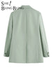 SheBlingBling Za Woman Blazer Green Casual Single Button Notched Straight Office Lady Elegant Blazers Long Sleeve Coats