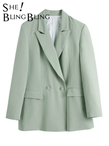 SheBlingBling Za Woman Blazer Green Casual Single Button Notched Straight Office Lady Elegant Blazers Long Sleeve Coats