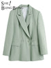 SheBlingBling Za Woman Blazer Green Casual Single Button Notched Straight Office Lady Elegant Blazers Long Sleeve Coats