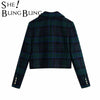 SheBlingBling Za Women's Two Piece Blazers Suits Plaid Cropped Jackets Set Female Coats Vintage Slim Outwear Crop Top Workwear