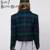 SheBlingBling Za Women's Two Piece Blazers Suits Plaid Cropped Jackets Set Female Coats Vintage Slim Outwear Crop Top Workwear
