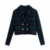 SheBlingBling Za Women's Two Piece Blazers Suits Plaid Cropped Jackets Set Female Coats Vintage Slim Outwear Crop Top Workwear