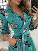 Shein Romwe Blusas Mujer De Moda 2022 Fall Pocket Design Butterfly Print Wrap Dress Vestidos Elegantes Para Feminine Clothes