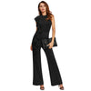 Asymmetrical Flounce Cutout Back Flare Hem Jumpsuit Black Round Neck Sleeveless Mid Waist Elegant Party Jumpsuit