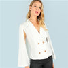 Beige Split Sleeve Office Ladies Workwear Coat Double Button Front Cloak Sleeve Plain Women Autumn Elegant Blazer