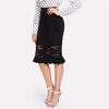 Black Lace And Ruffle He Elegant Pencil Skirt Women Mid Waist Knee Length Plain Botto Spring Sexy  Skirt