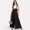 Black Straps Office Ladies Workwear Elegant Wide Leg Jumpsuit High Waist Plain Knot Loose Women Autumn Jumpsuit