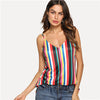 Colorful Striped Cami Top Multicolor V Neck Spaghetti Strap Casual Vest Tops Women Summer Vacation Top