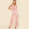 Pink Ruffle Tiered One Shoulder Jumpsuit Plain High Waist Office Ladies Workwear Women Summer Elegant Jumpsuit