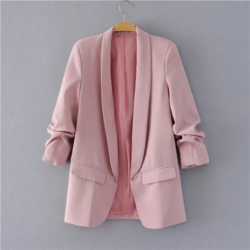 Pink Shawl Collar Elegant Office Ladies Workwear Blazer Long Sleeve Regular Fit Minimalist 2022 Women Autumn Blazer