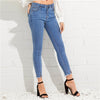 Split Skinny Jeans 2022 Summer Spring Mid Waist Button Fly Crop Jeans Women Blue Casual Stretchy Denim Pants