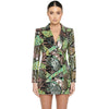 [Shesrim] Fitted Structure Sequined Blazer Mini Dress Green Multi-colored Body Sculpting Design V-Neck Clubwear